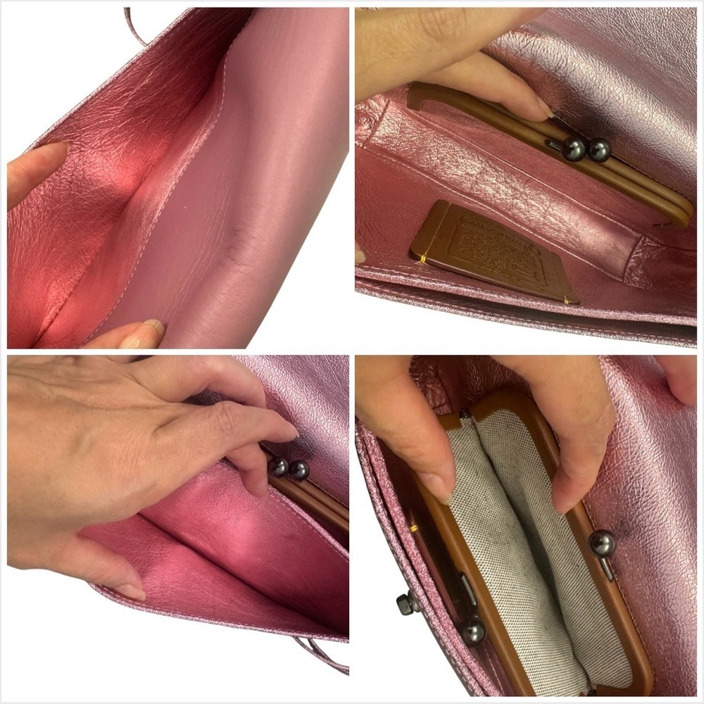 Coach Dinky 1941 Primrose Pink Interior Kisslock Leather Compact Crossbody - Picture 6 of 12